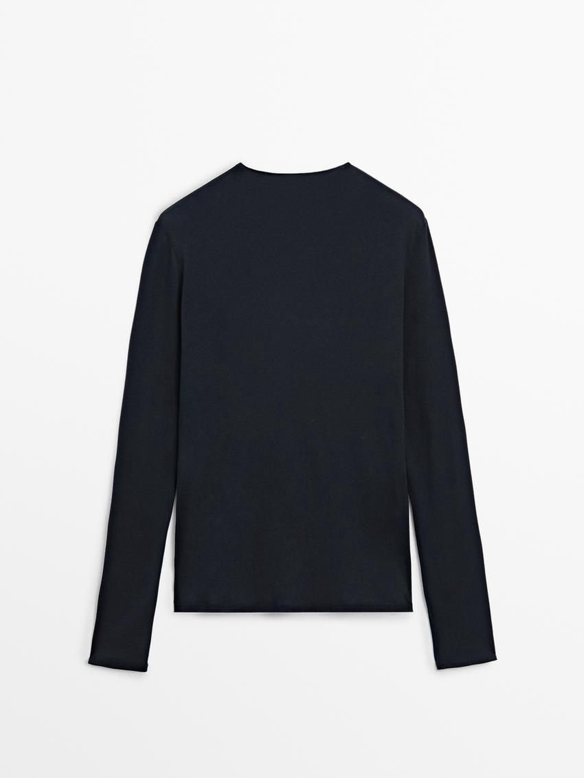 Massimo Dutti Long Sleeve Cotton Women T-Shirt Navy | US-DK5489620