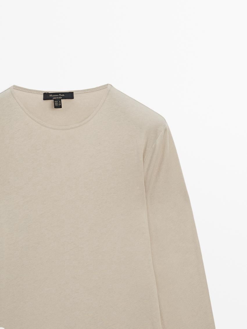 Massimo Dutti Long Sleeve Cotton Women T-Shirt Cream | US-GO5418703