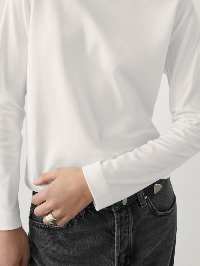 Massimo Dutti Long Sleeve Cotton Women T-Shirt White | US-YO5719823