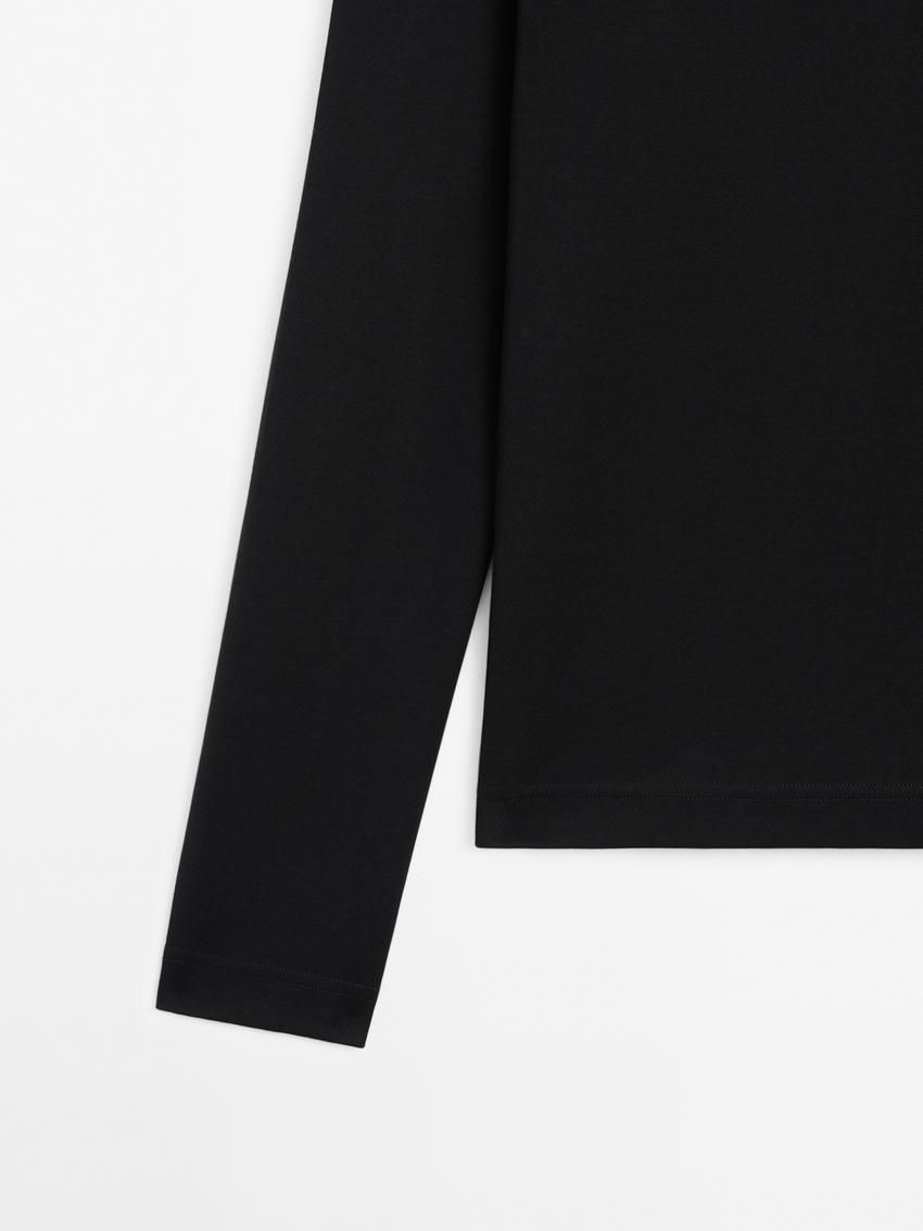 Massimo Dutti Long Sleeve Cotton Women T-Shirt Black | US-EA6157438