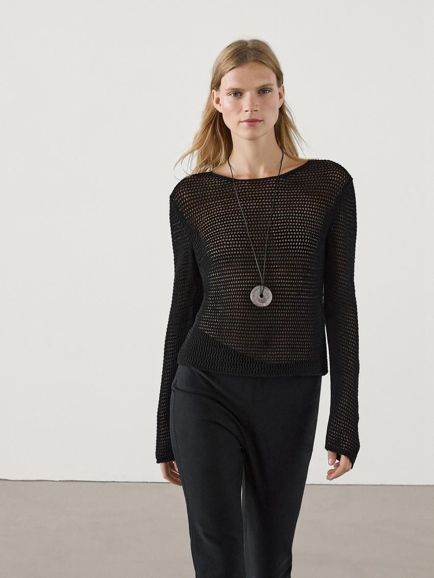 Massimo Dutti Long Sleeve Cutwork Women Sweater Black | US-RF3701968