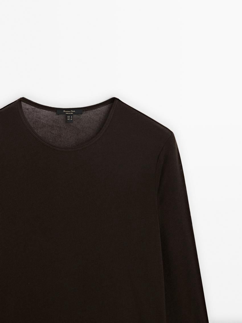 Massimo Dutti Long Sleeve Felt Texture Women T-Shirt Dark Brown | US-IN9406287