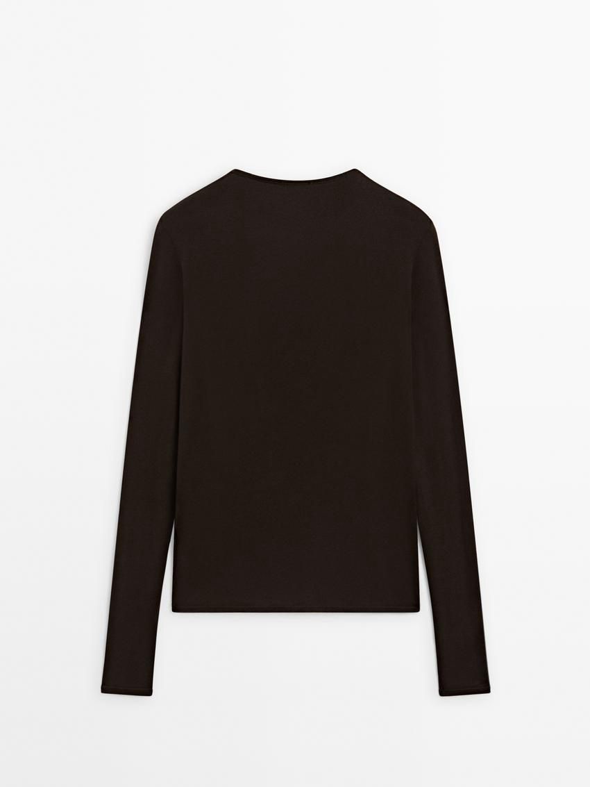 Massimo Dutti Long Sleeve Felt Texture Women T-Shirt Dark Brown | US-IN9406287
