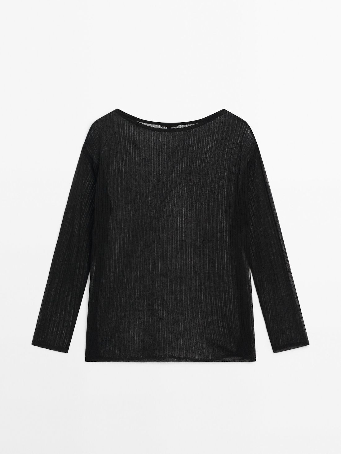 Massimo Dutti Long Sleeve Open Knit Women T-Shirt Black | US-NV2095483