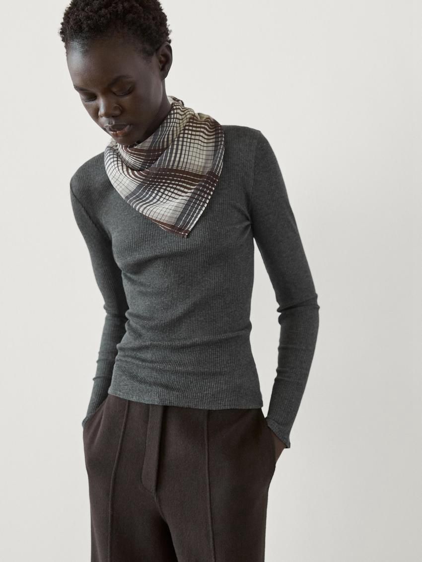 Massimo Dutti Long Sleeve Ribbed Women T-Shirt Dark Grey | US-JO5862490