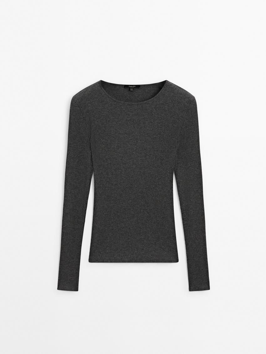 Massimo Dutti Long Sleeve Ribbed Women T-Shirt Dark Grey | US-JO5862490