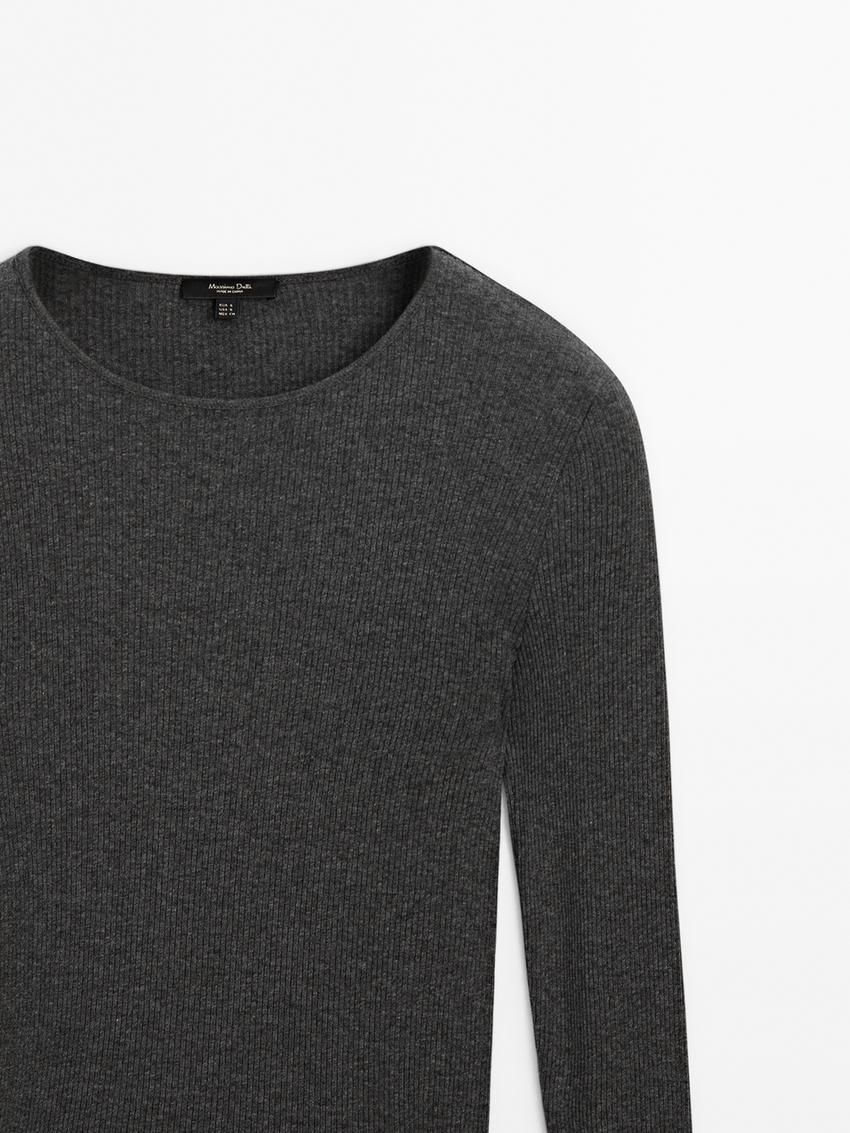 Massimo Dutti Long Sleeve Ribbed Women T-Shirt Dark Grey | US-JO5862490