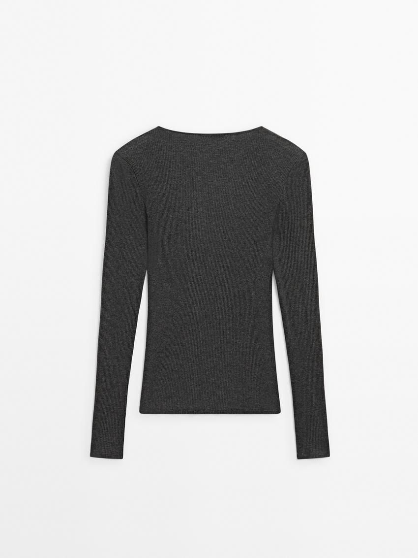Massimo Dutti Long Sleeve Ribbed Women T-Shirt Dark Grey | US-JO5862490