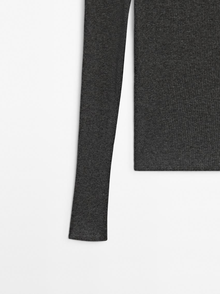 Massimo Dutti Long Sleeve Ribbed Women T-Shirt Dark Grey | US-JO5862490