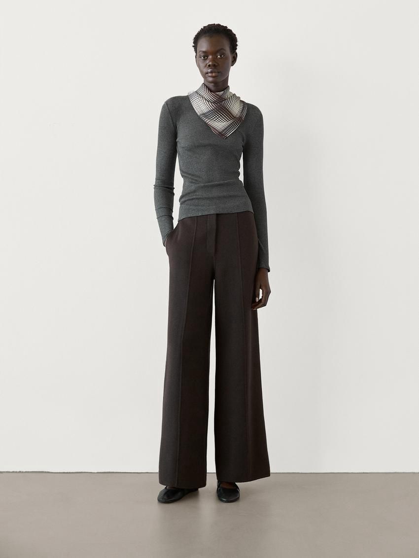 Massimo Dutti Long Sleeve Ribbed Women T-Shirt Dark Grey | US-JO5862490