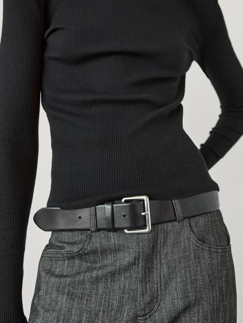 Massimo Dutti Long Sleeve Ribbed Women T-Shirt Black | US-UW8243906