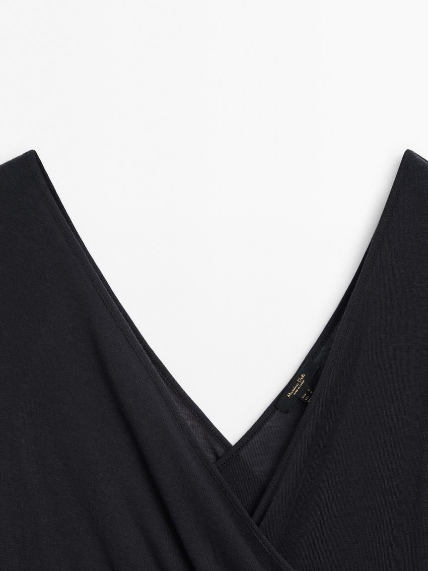 Massimo Dutti Long Sleeve V-neck Women T-Shirt Navy | US-HV8943216