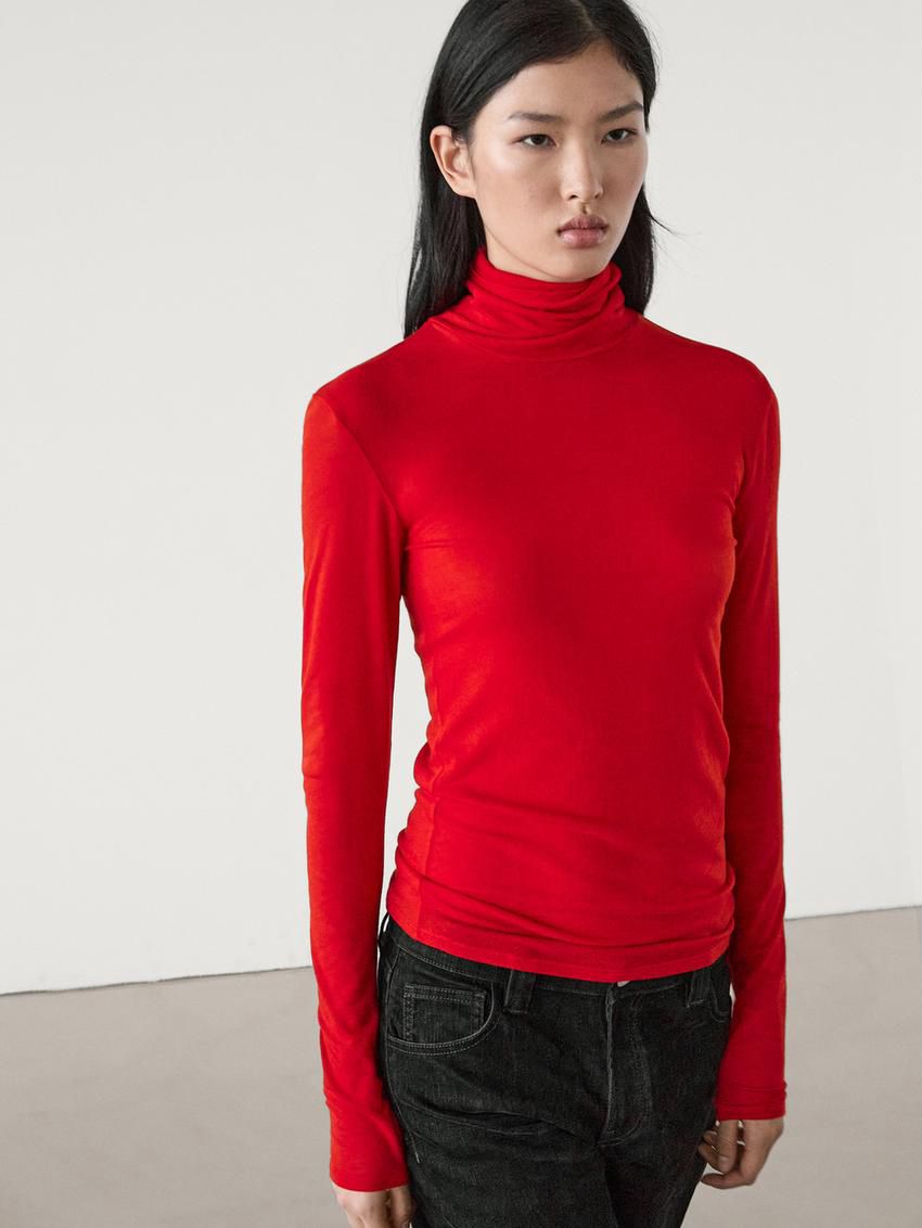 Massimo Dutti Long Sleeve Wool Women T-Shirt Red | US-YC8439710