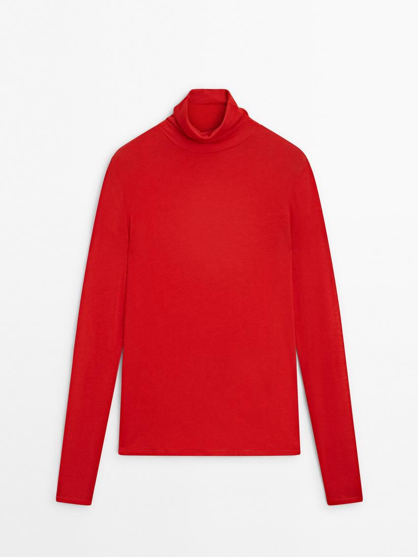 Massimo Dutti Long Sleeve Wool Women T-Shirt Red | US-YC8439710