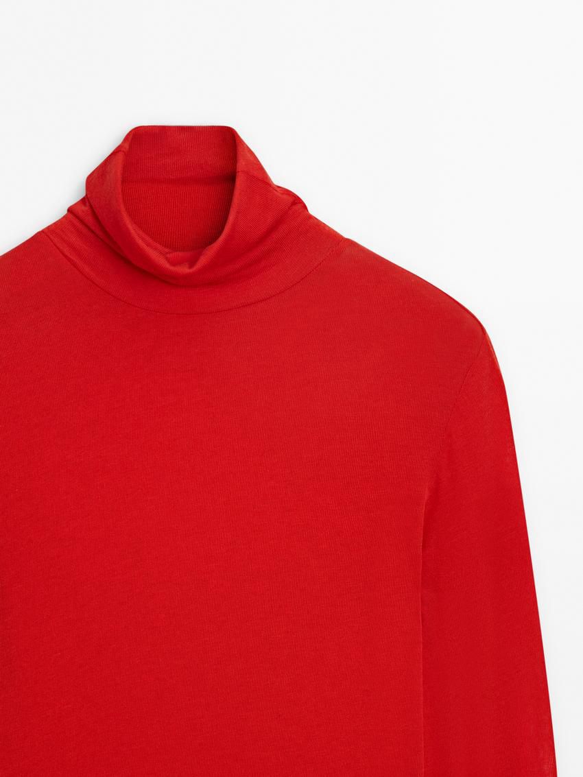 Massimo Dutti Long Sleeve Wool Women T-Shirt Red | US-YC8439710