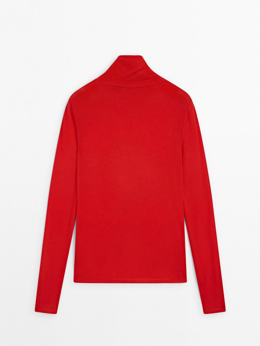 Massimo Dutti Long Sleeve Wool Women T-Shirt Red | US-YC8439710