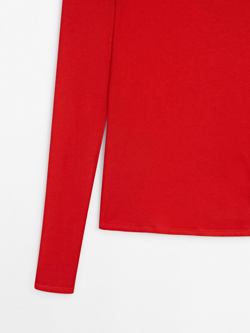 Massimo Dutti Long Sleeve Wool Women T-Shirt Red | US-YC8439710