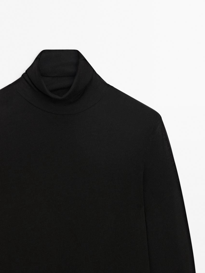 Massimo Dutti Long Sleeve Wool Women T-Shirt Black | US-YP1073824