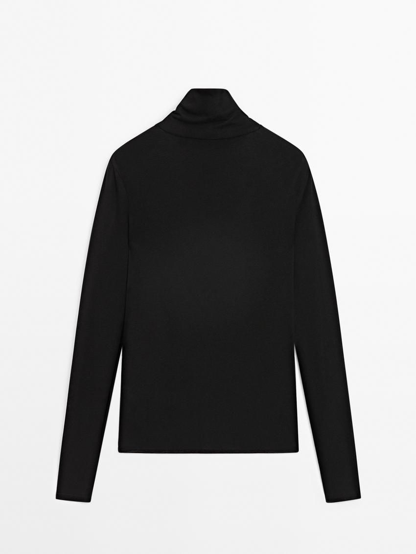 Massimo Dutti Long Sleeve Wool Women T-Shirt Black | US-YP1073824