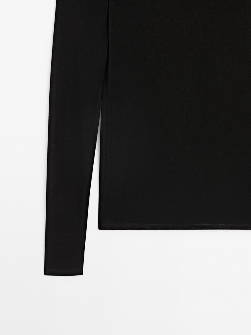 Massimo Dutti Long Sleeve Wool Women T-Shirt Black | US-YP1073824