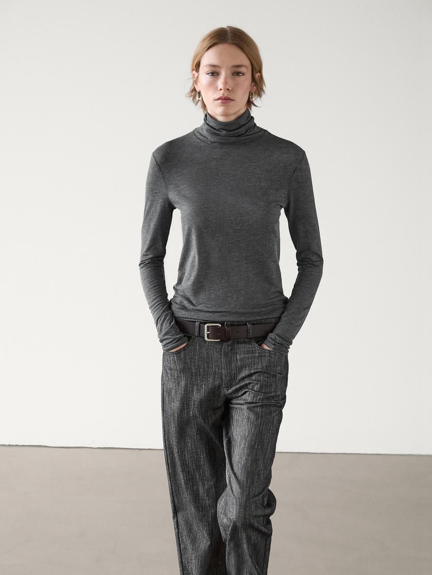 Massimo Dutti Long Sleeve Wool Women T-Shirt Dark Grey | US-TU7198253