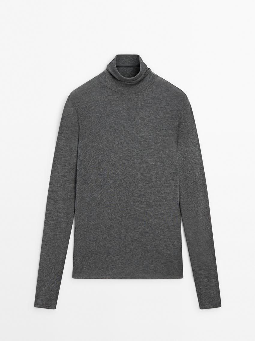 Massimo Dutti Long Sleeve Wool Women T-Shirt Dark Grey | US-TU7198253