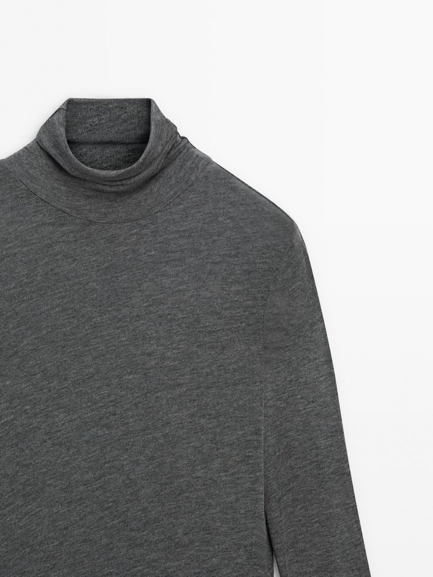 Massimo Dutti Long Sleeve Wool Women T-Shirt Dark Grey | US-TU7198253