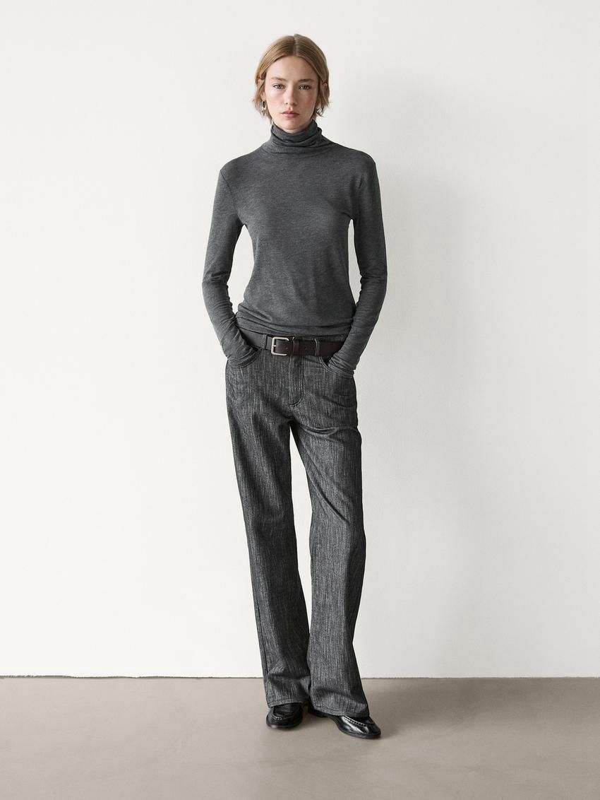 Massimo Dutti Long Sleeve Wool Women T-Shirt Dark Grey | US-TU7198253