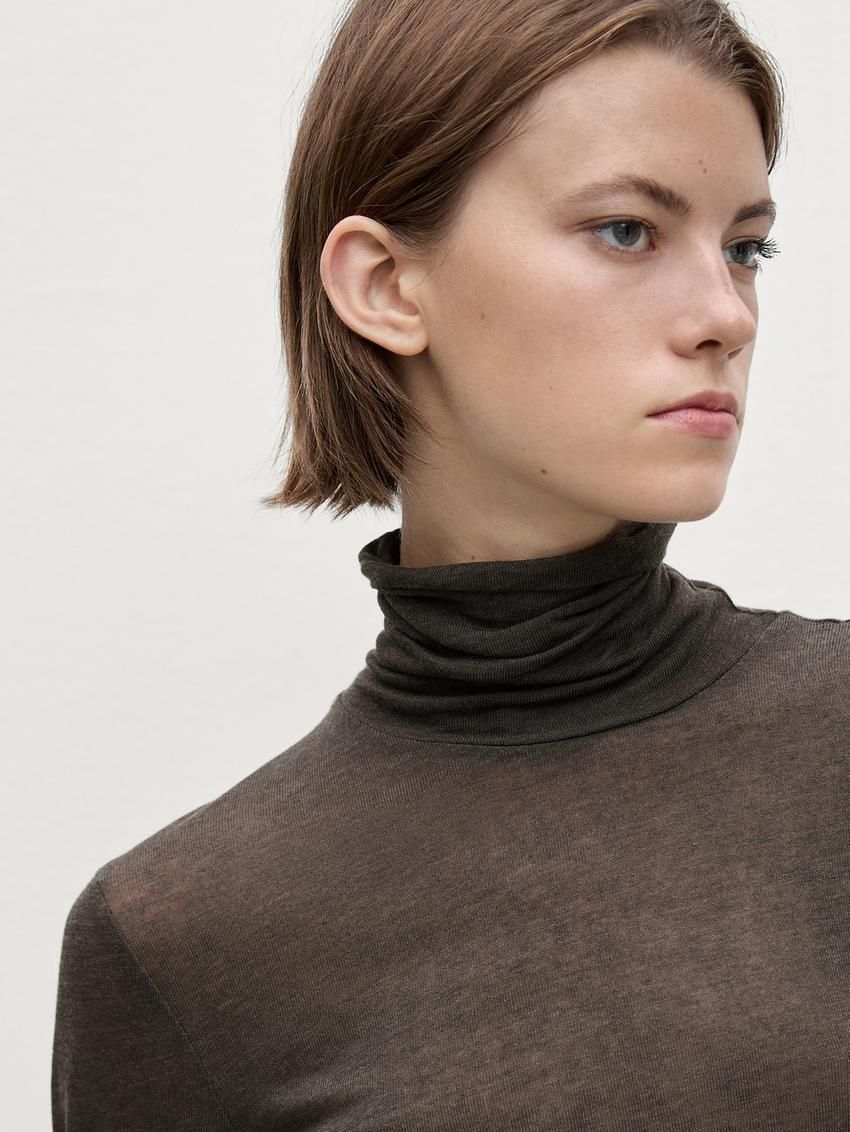 Massimo Dutti Long Sleeve Wool Women T-Shirt Dark Brown | US-MZ9426817