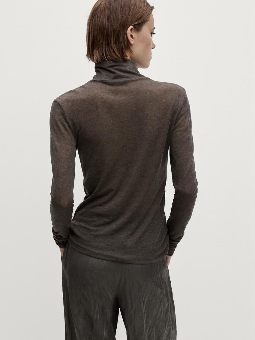 Massimo Dutti Long Sleeve Wool Women T-Shirt Dark Brown | US-MZ9426817