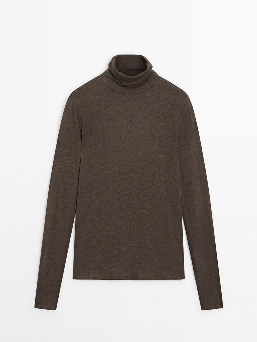 Massimo Dutti Long Sleeve Wool Women T-Shirt Dark Brown | US-MZ9426817