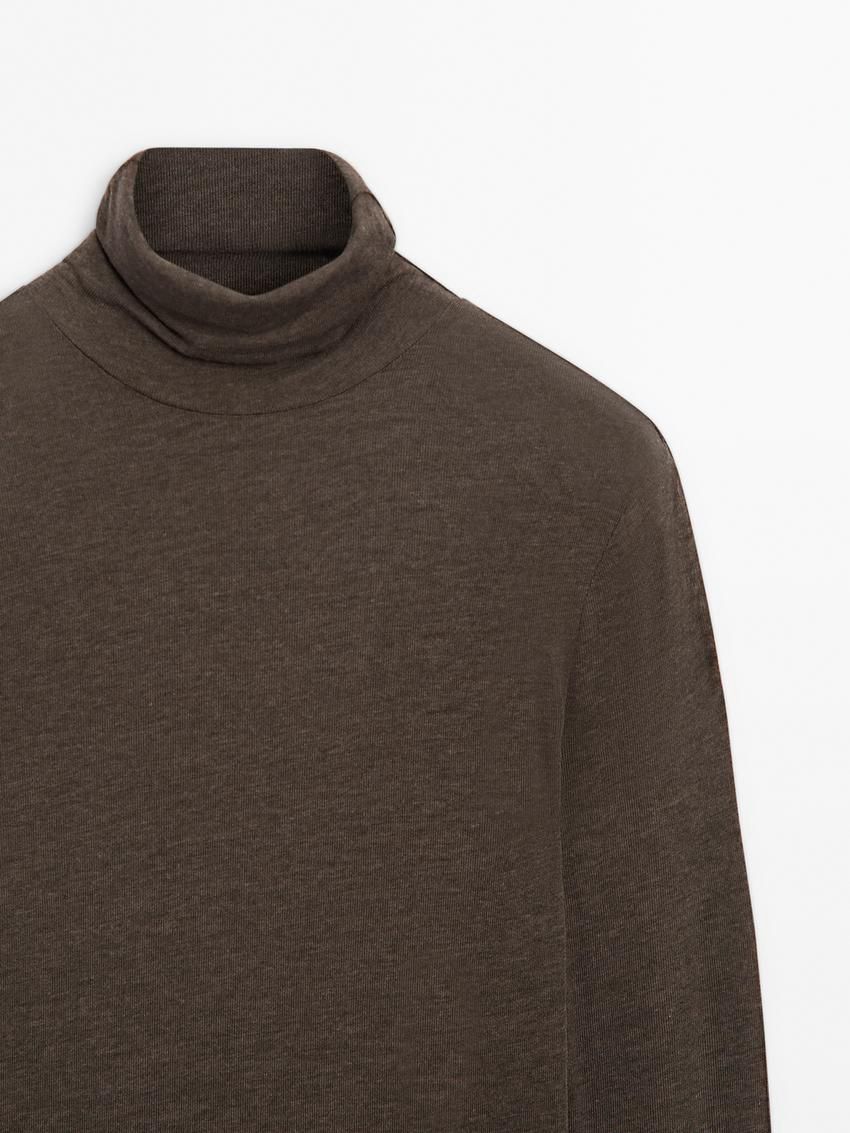 Massimo Dutti Long Sleeve Wool Women T-Shirt Dark Brown | US-MZ9426817