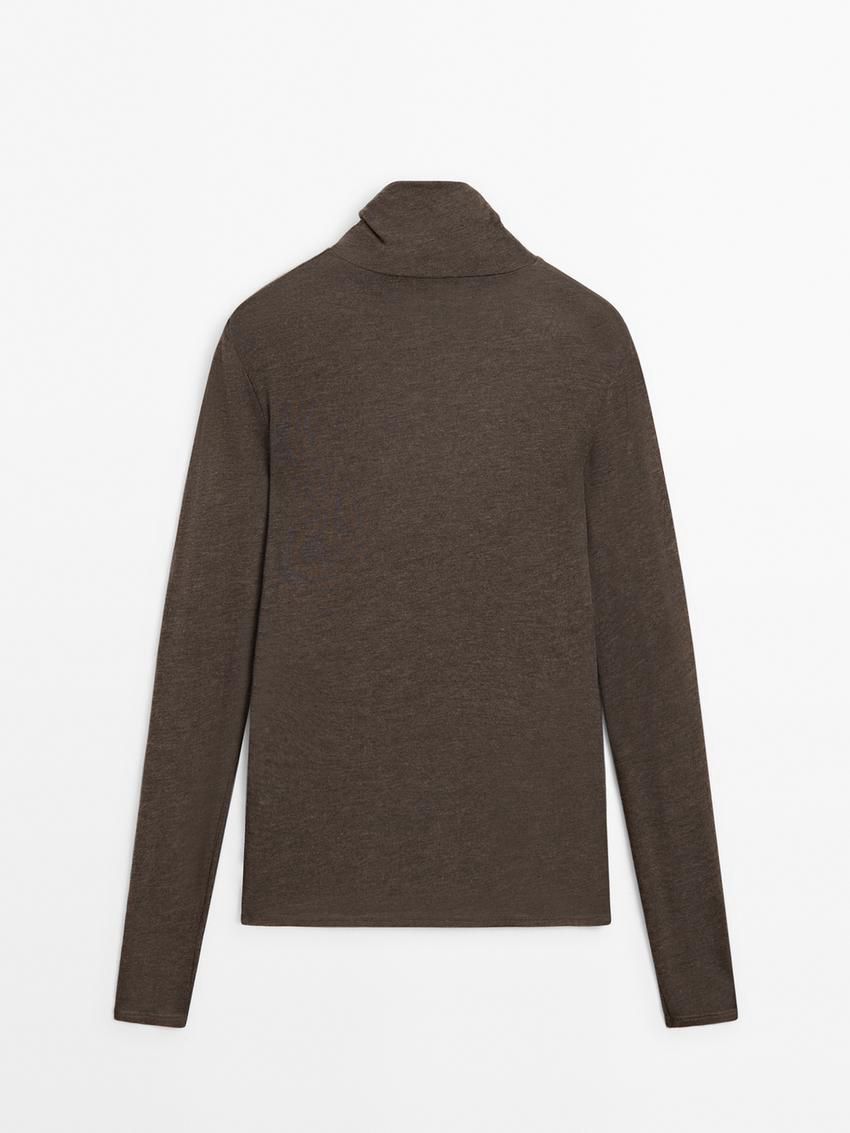 Massimo Dutti Long Sleeve Wool Women T-Shirt Dark Brown | US-MZ9426817