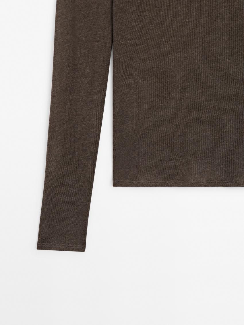 Massimo Dutti Long Sleeve Wool Women T-Shirt Dark Brown | US-MZ9426817