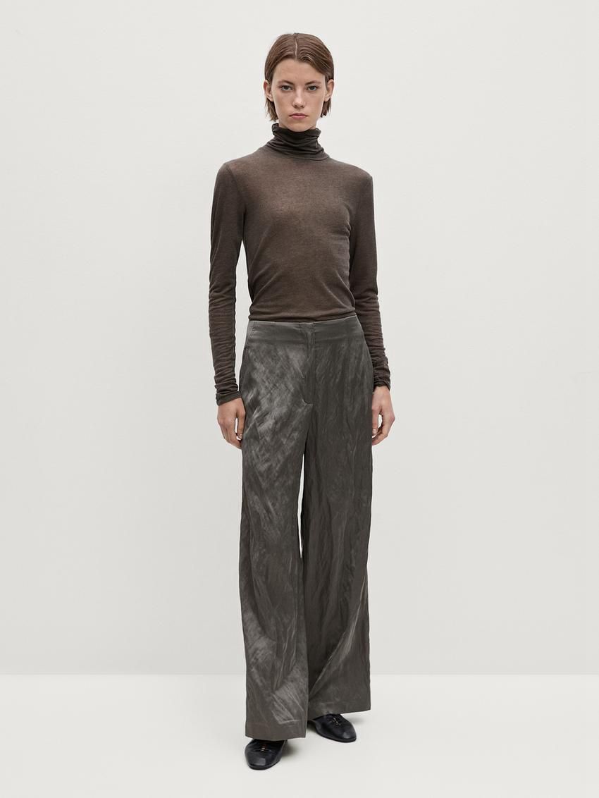 Massimo Dutti Long Sleeve Wool Women T-Shirt Dark Brown | US-MZ9426817