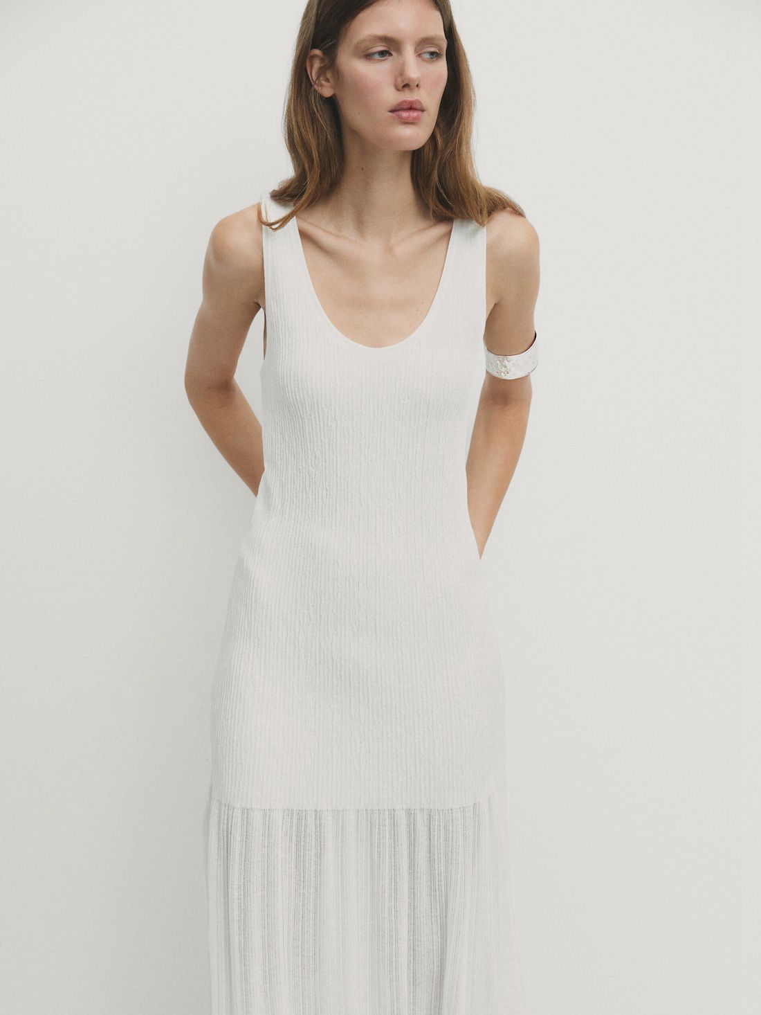 Massimo Dutti Long Strappy With Double Fabric Women Dress White | US-PB6093248