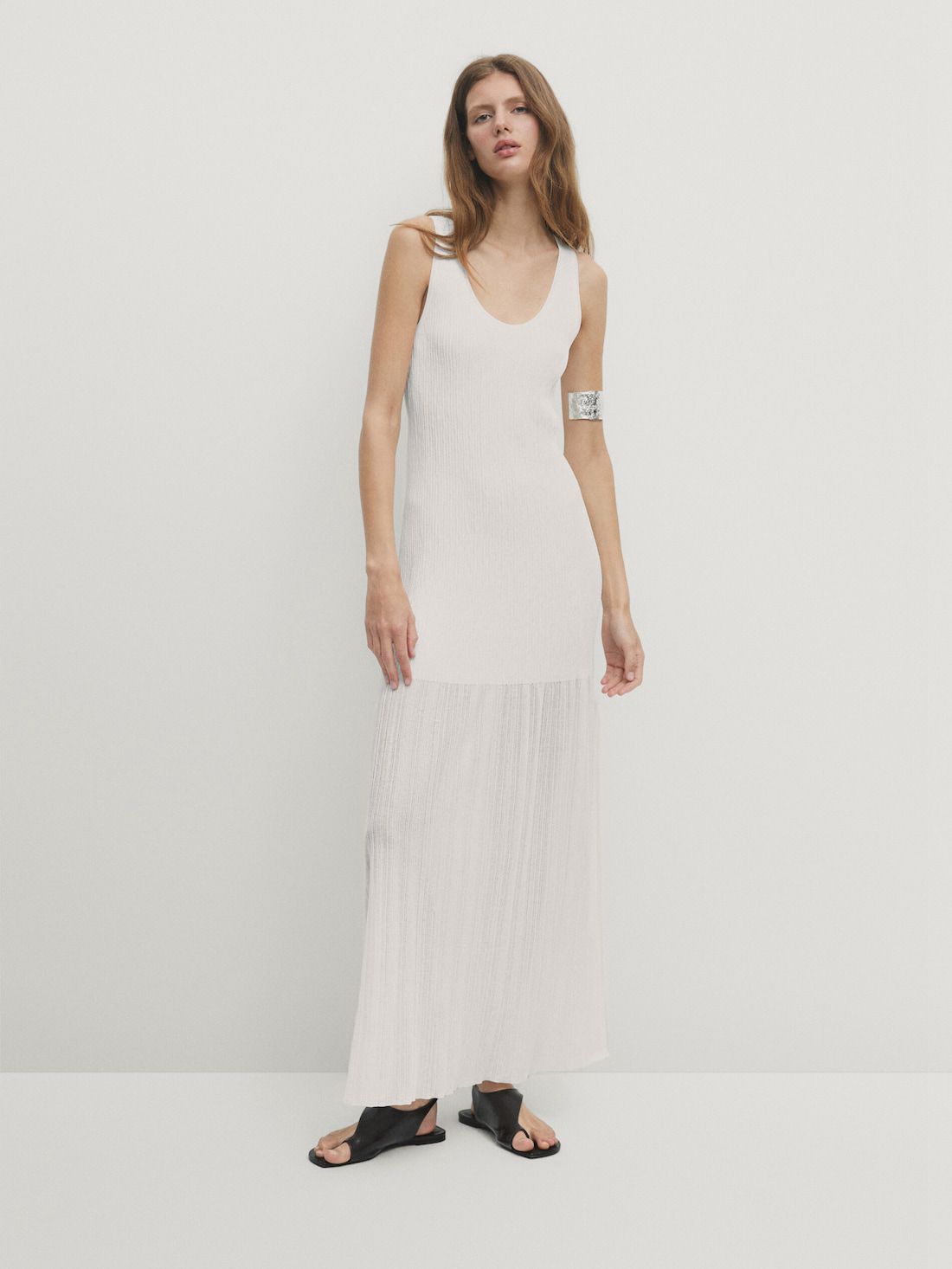 Massimo Dutti Long Strappy With Double Fabric Women Dress White | US-PB6093248
