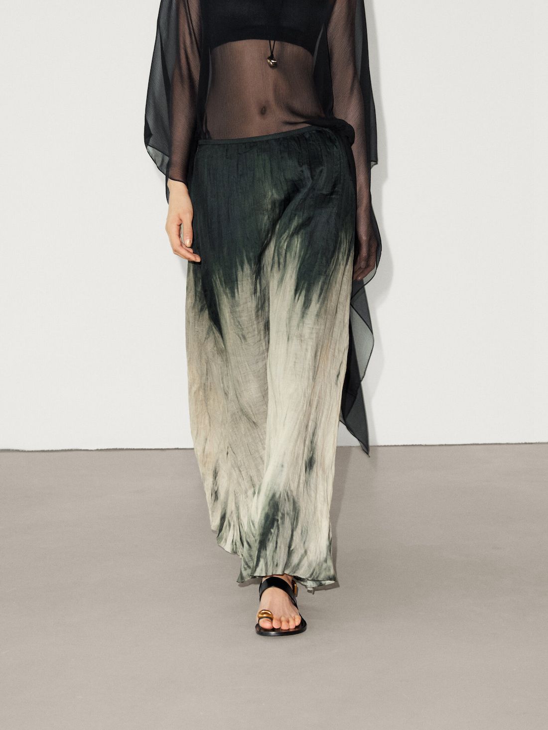 Massimo Dutti Long Tie-dye Print Women Skirts Green | US-HQ7186392