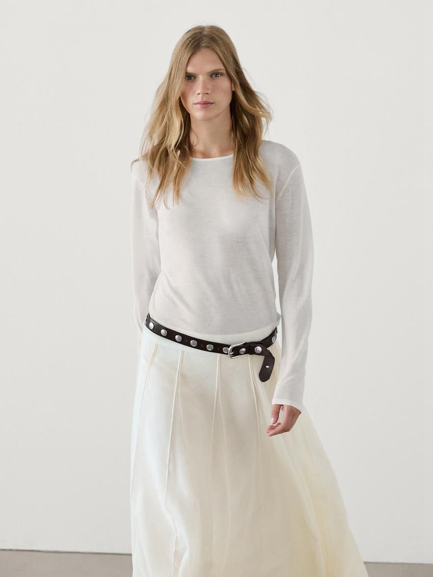 Massimo Dutti Long Voluminous With Seams Women Skirts Cream | US-ZF6237095