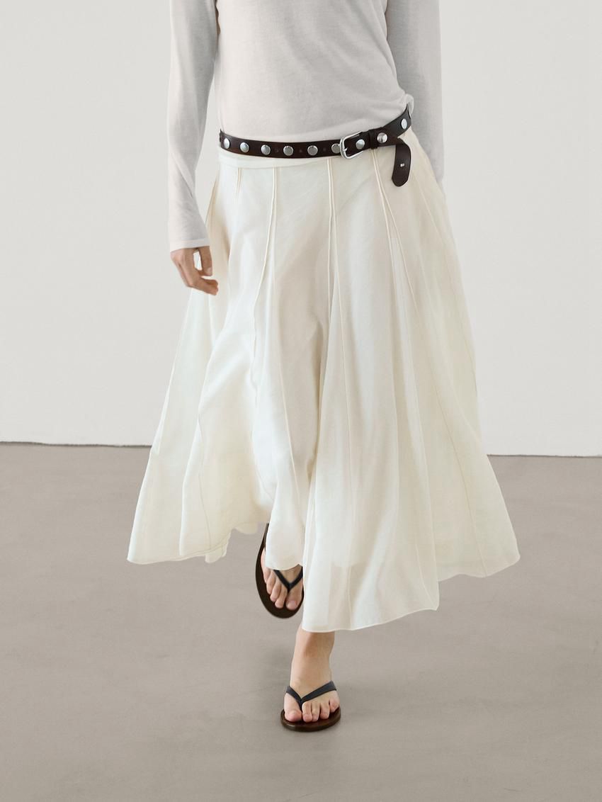 Massimo Dutti Long Voluminous With Seams Women Skirts Cream | US-ZF6237095