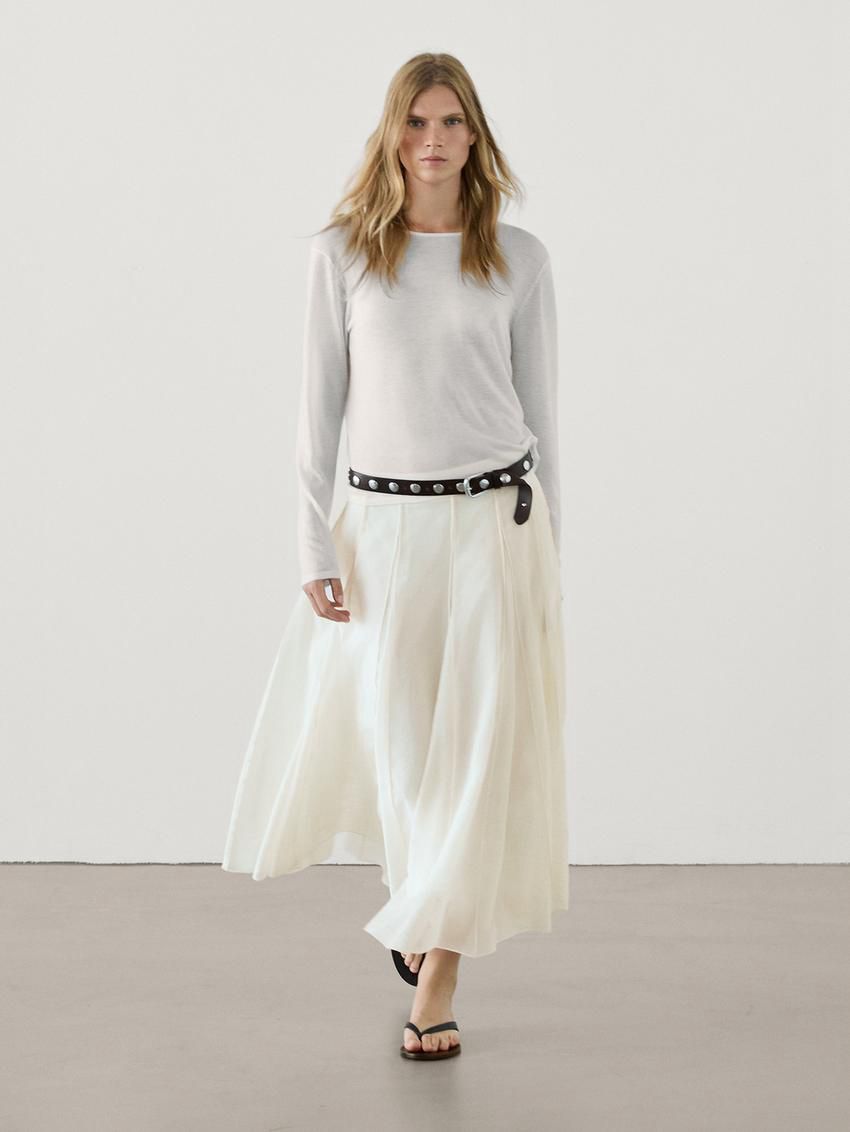 Massimo Dutti Long Voluminous With Seams Women Skirts Cream | US-ZF6237095