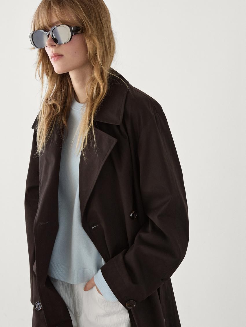 Massimo Dutti Long With Belt And Yoke Detail Women Trench Coat Dark Brown | US-IW9581672