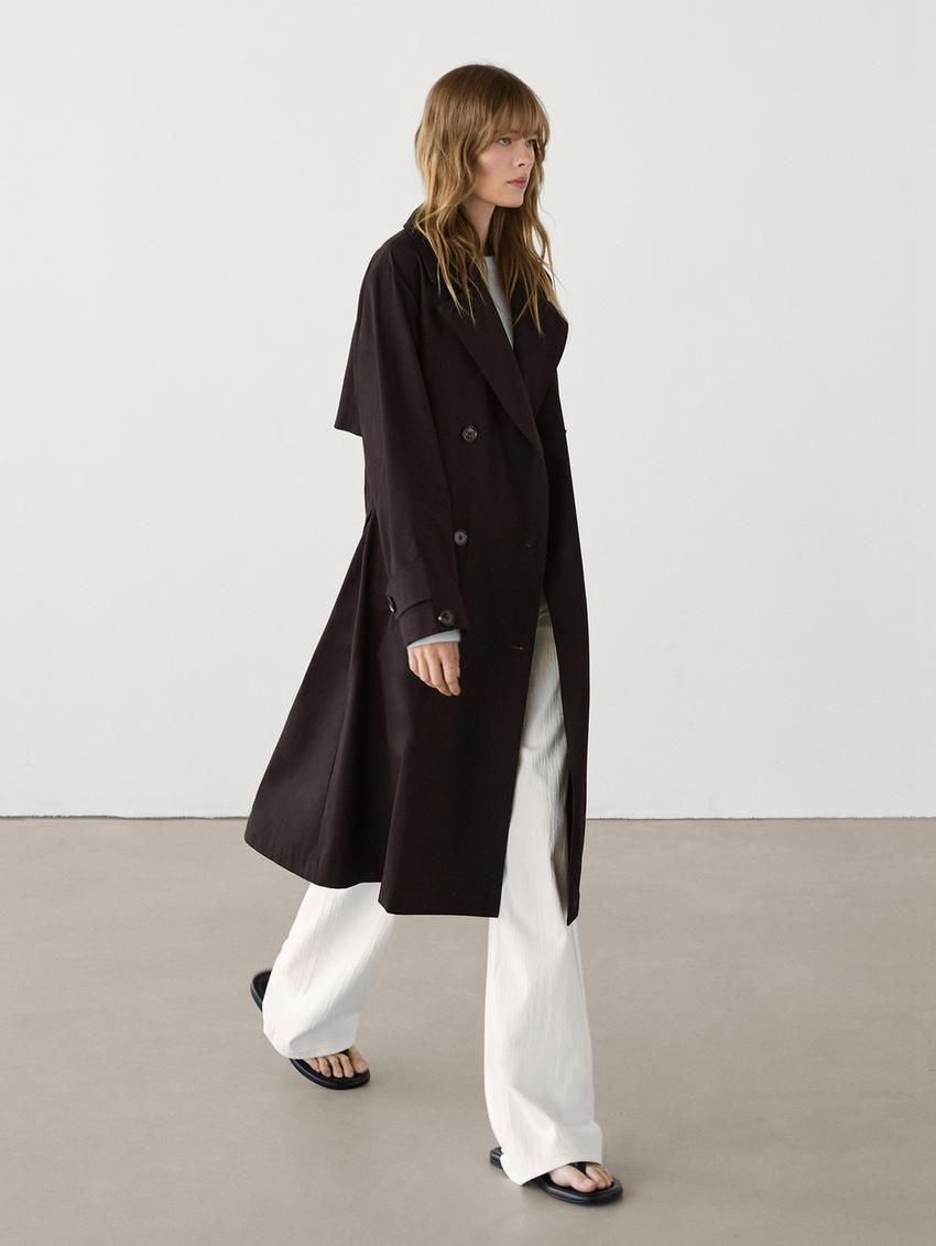 Massimo Dutti Long With Belt And Yoke Detail Women Trench Coat Dark Brown | US-IW9581672