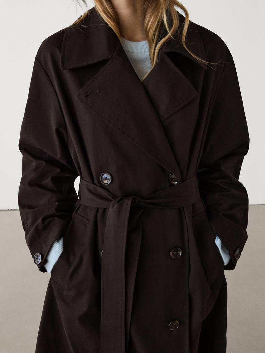 Massimo Dutti Long With Belt And Yoke Detail Women Trench Coat Dark Brown | US-IW9581672