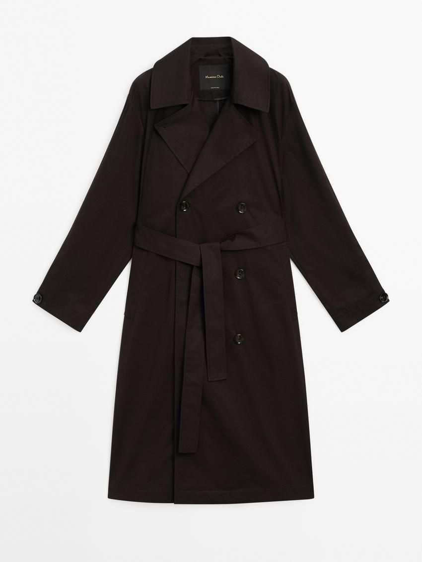 Massimo Dutti Long With Belt And Yoke Detail Women Trench Coat Dark Brown | US-IW9581672