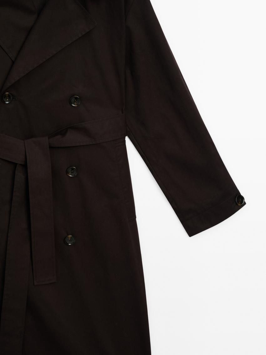 Massimo Dutti Long With Belt And Yoke Detail Women Trench Coat Dark Brown | US-IW9581672