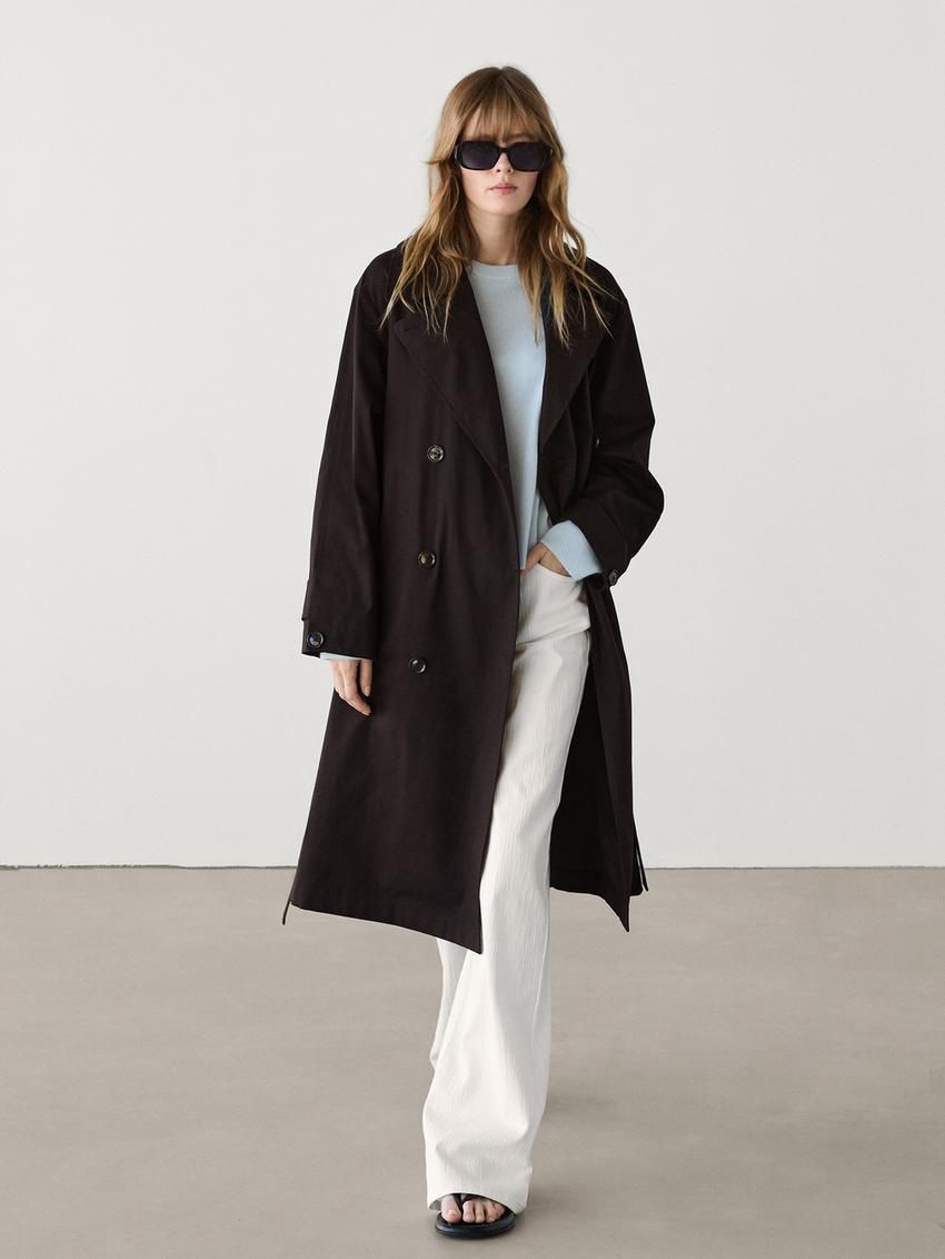 Massimo Dutti Long With Belt And Yoke Detail Women Trench Coat Dark Brown | US-IW9581672