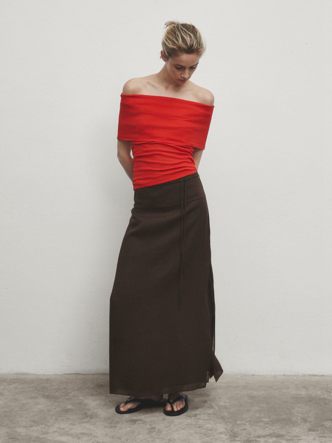 Massimo Dutti Long With Drawstring Detail Women Skirts Chocolate | US-KZ8379016