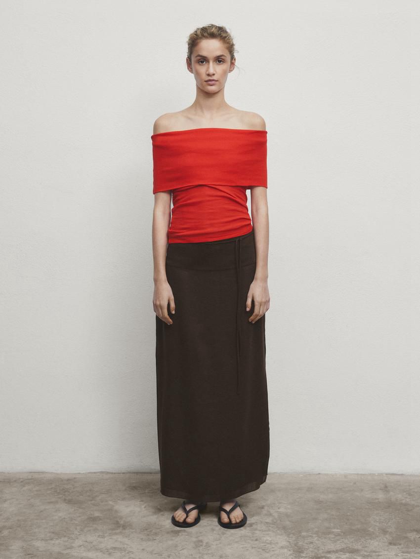 Massimo Dutti Long With Drawstring Detail Women Skirts Chocolate | US-KZ8379016