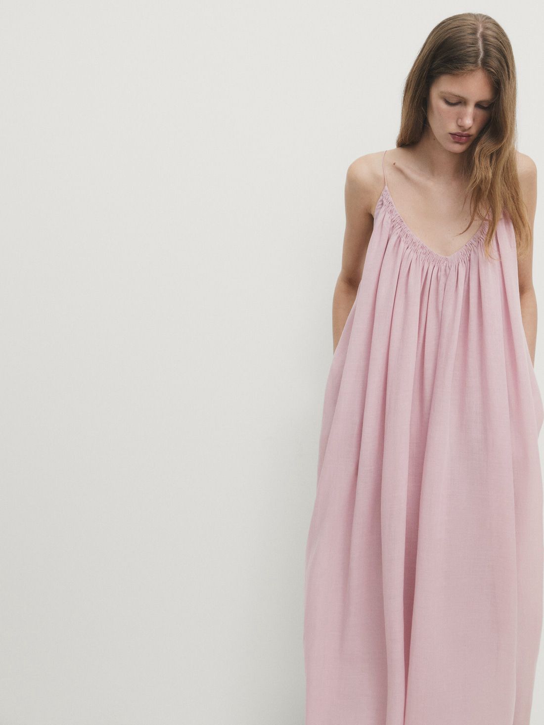 Massimo Dutti Long With Gathered Detail Women Dress Pink | US-QB5072318